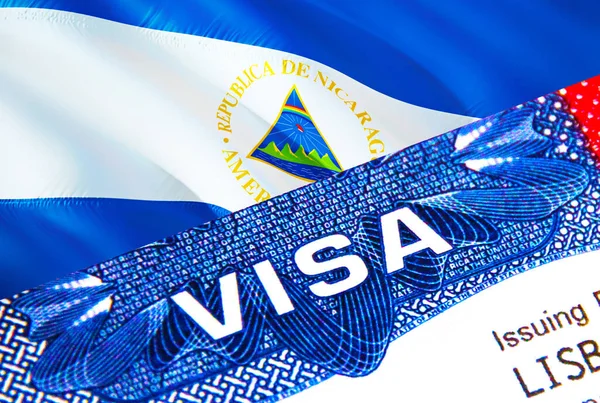 パスポートのニカラグアビザ 米国移民ビザニカラグア市民のための単語Visaに焦点を当てます 国民の身分証明書でニカラグアのビザを旅行クローズアップ 3Dレンダリング ニカラグアマルチエントランスI — ストック写真
