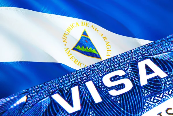 Nikaragua Vize Belgesini Kapatın Nikaragua Bayrağında Pasaport Vizesi Nikaragua Ziyaretçi — Stok fotoğraf