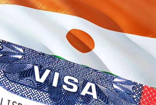 Niger Visa Dokument Med Niger Flagga Bakgrunden Nigerflagga Med Närbild — Stockfoto