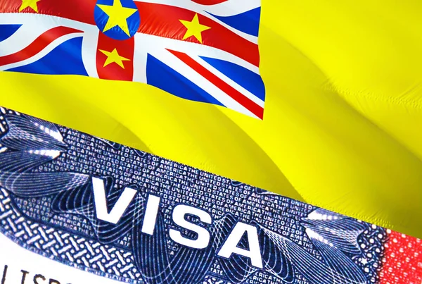 Niue Visa Dokument Med Niue Flagga Bakgrunden Niue Flagga Med — Stockfoto