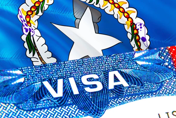 北马里亚纳群岛签证 前往北马里亚纳群岛 专注于文字Visa 3D渲染 北马里亚纳群岛移民概念 护照上有签证 北马里亚纳岛 — 图库照片