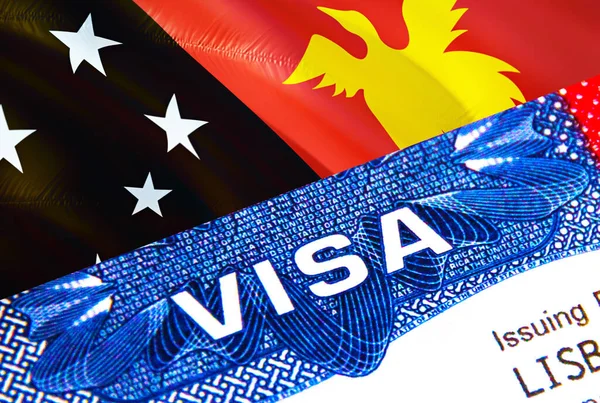 パスポートのパプアニューギニアビザ 米国の移民ビザパプアニューギニアの市民のための単語Visaに焦点を当てます パプアニューギニアを旅行する国民の身分証明書のクローズアップ 3Dレンダリングでビザ パプア — ストック写真
