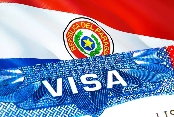 パラグアイビザ 言葉Visa 3Dレンダリングに焦点を当てたパラグアイへの旅行 パラグアイはパスポートのビザで概念を移民します パラグアイ観光パスポートの入り口 ビザ米国市民権スタンプ アメリカ — ストック写真