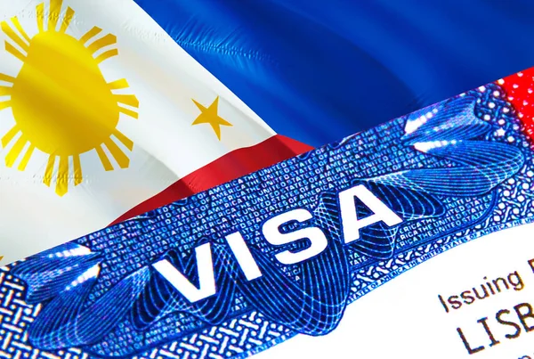 パスポートのフィリピンビザ 米国移民ビザフィリピン市民のための単語Visaに焦点を当てます 国民の身分証明書のクローズアップ 3Dレンダリングでフィリピンビザを旅行します フィリピン モルト — ストック写真