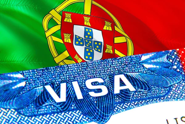 Portugal Visa Viaje Para Portugal Com Foco Palavra Visa Renderização — Fotografia de Stock