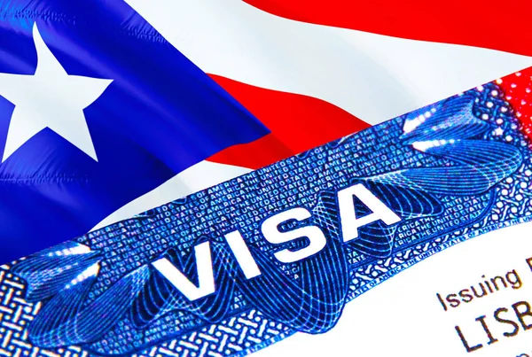 プエルトリコパスポートのビザ 米国移民ビザプエルトリコ市民のための単語ビザに焦点を当てます 国民の身分証明書のクローズアップ 3Dレンダリングでプエルトリコのビザを旅行します プエルトリコ モルト — ストック写真