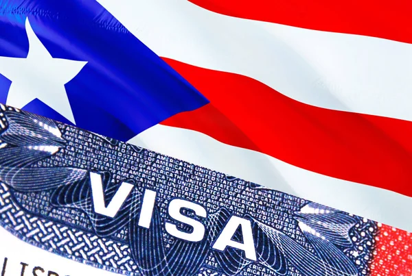 Documento Visto Porto Rico Con Bandiera Porto Rico Sullo Sfondo — Foto Stock