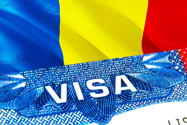 ルーマニアビザ ルーマニアへの旅行は 単語Visa 3Dレンダリングに焦点を当てます ルーマニアはパスポートのビザで概念を移民します パスポートでルーマニアの観光の入り口 ビザ米国市民権スタンプ アメリカ旅行 — ストック写真
