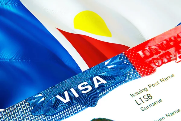 Saint Martin immigration visa. Closeup Visa to Saint Martin focusing on word VISA, 3D rendering. Travel or migration to Saint Martin destination concept with visa in passport multi entrance. Vis