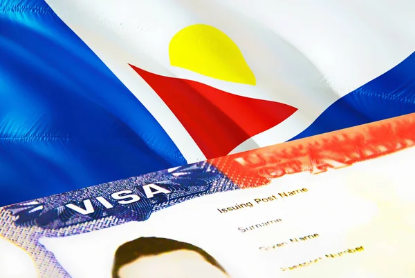 Saint Martin immigration document close up. Passport visa on Saint Martin flag. Saint Martin visitor visa in passport,3D rendering. Saint Martin multi entrance visa in passport. USA stamp emigratio