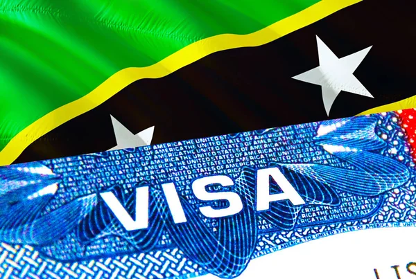 セント キッツとネビス Saint KittsとNevisへの旅行は 単語Visa 3Dレンダリングに焦点を当てています セントキッツとネビスは パスポートのビザで概念を移民します 聖キッツとネビス観光エントランス — ストック写真
