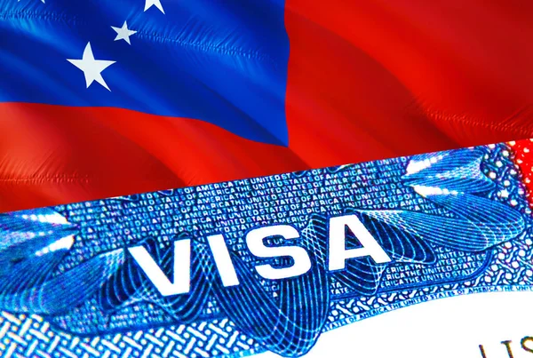 サモアビザ 単語Visa 3Dレンダリングに焦点を当てたサモアへの旅行 サモアはパスポートのビザで概念を移民します パスポートのサモア観光入口 ビザ米国市民権スタンプ アメリカ旅行 アメリカの蒸気 — ストック写真