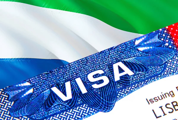 Sierra Leone Visa in passport. USA immigration Visa for Sierra Leone citizens focusing on word VISA. Travel Sierra Leone visa in national identification close-up,3D rendering. Sierra Leone mult