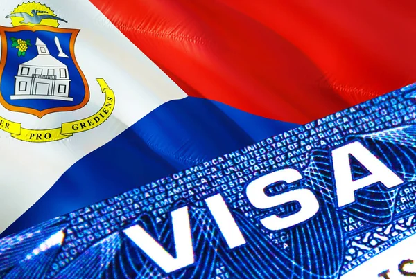 Документ Про Візу Sint Maarten Закрито Паспортна Віза Прапорі Сінт — стокове фото