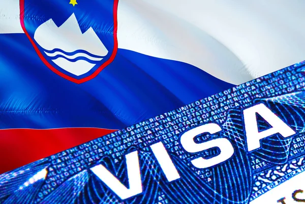 スロベニアビザの書類は閉じます スロベニアの旗のパスポートビザ パスポート 3Dレンダリングでスロベニアの訪問者ビザ スロベニアのパスポートに複数の入り口 ビザの書類とパスポートの閉鎖 — ストック写真