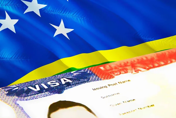 Solomon Islands Immigration Document Close Passport Visa Solomon Islands Flag — Stock Photo, Image