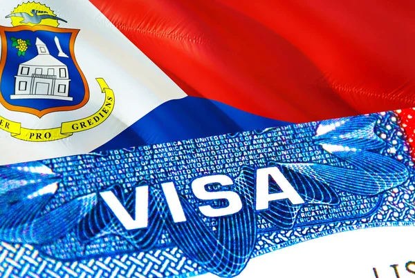 マーティン ビザを発行 単語Visa 3Dレンダリングに焦点を当てたSint Maartenへの旅行 パスポートにビザでMaarten移民の概念を入力してください パスポートでMaarten観光入り口をシントします Usa Stam — ストック写真