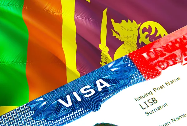 Sri Lanka immigration visa. Closeup Visa to Sri Lanka focusing on word VISA, 3D rendering. Travel or migration to Sri Lanka destination concept with visa in passport multi entrance. Visa passpor