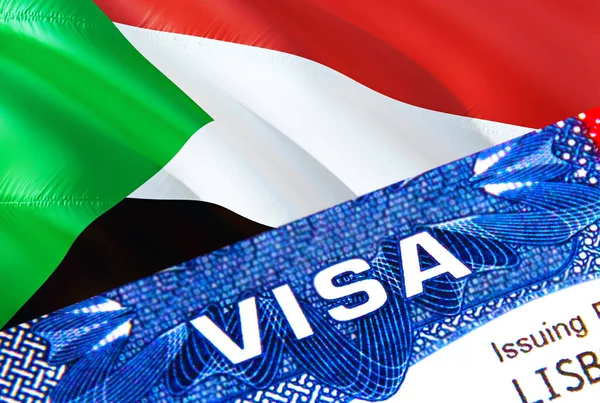 Sudan visa stamp in passport with text VISA. passport traveling abroad concept. Travel to Sudan concept - selective focus,3D rendering. Immigration and emigration concept. Sudan visa in passpor