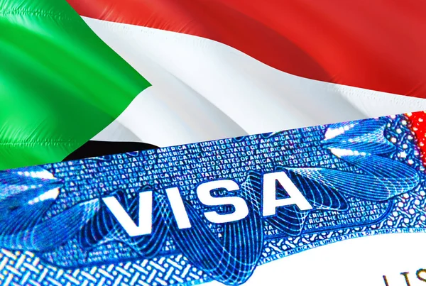 Sudan Visa. Travel to Sudan focusing on word VISA, 3D rendering. Sudan immigrate concept with visa in passport. Sudan tourism entrance in passport. Visa USA stamp citizenship. USA travel. USA stam