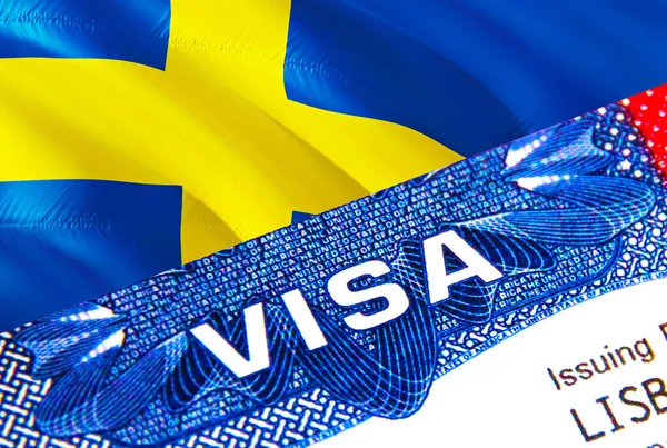 パスポートのスウェーデンビザ 米国移民ビザスウェーデンの市民のための単語Visaに焦点を当てます 国民の身分証明書のクローズアップ 3Dレンダリングでスウェーデンのビザを旅行します パスポートのスウェーデンの複数の入り口 アメリカ — ストック写真