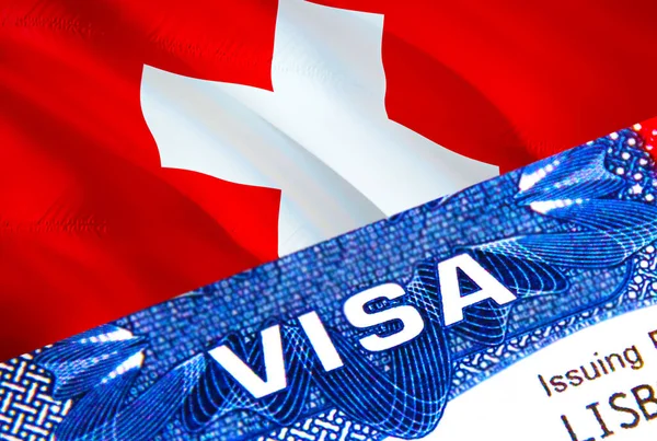 Switzerland visa stamp in passport with VISA text. Passport traveling abroad concept. Travel to Switzerland concept - selective focus,3D rendering. Immigration and emigration concept. Switzerlan