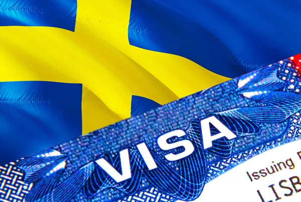 スウェーデンのビザスタンプでパスポートにテキストVisa パスポートは海外旅行のコンセプト スウェーデンのコンセプトへの旅行 選択的フォーカス 3Dレンダリング 移民と移民の概念 スウェーデンのビザ — ストック写真