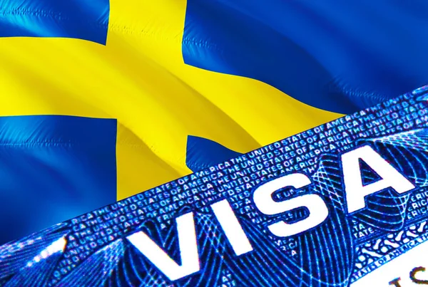 Sverige Visum Dokument Närbild Pass Visum Sveriges Flagga Sverige Besöksvisum — Stockfoto