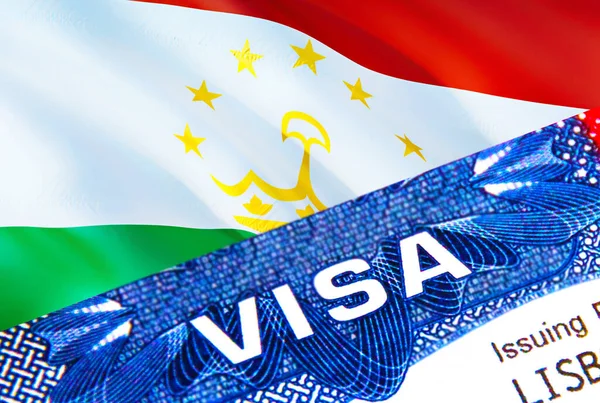 Tajikistan visa stamp in passport with VISA text. Passport traveling abroad concept. Travel to Tajikistan concept - selective focus,3D rendering. Immigration and emigration concept. Tajikistan vis
