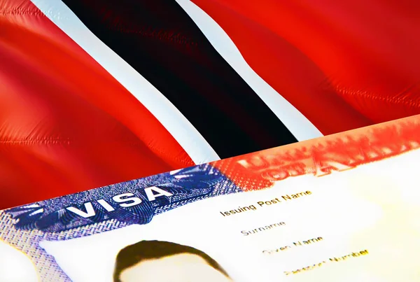 トリニダード トバゴの移民文書が閉じます トリニダード トバゴのパスポートビザ トリニダードとトバゴの訪問者ビザ パスポート 3Dレンダリングで トリニダード トバゴマルチエントランスビザI — ストック写真
