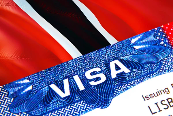 Trinidad and Tobago Visa in passport. USA immigration Visa for Trinidad and Tobago citizens focusing on word VISA. Travel Trinidad and Tobago visa in national identification close-up,3D rendering