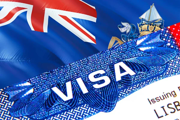 Tristan da Cunha Visa in passport. USA immigration Visa for Tristan da Cunha citizens focusing on word VISA. Travel Tristan da Cunha visa in national identification close-up,3D rendering. Tristan d