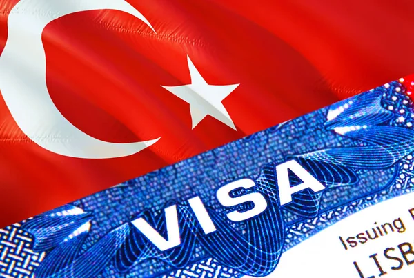 Turkey visa stamp in passport with text VISA. passport traveling abroad concept. Travel to Turkey concept - selective focus,3D rendering. Immigration and emigration concept. Turkey visa in passpor