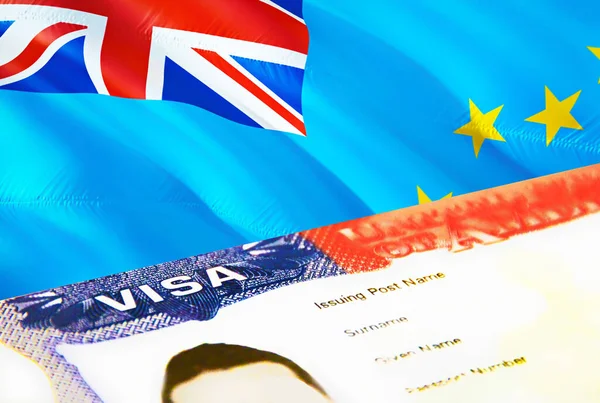 Імміграційний Документ Тувалу Закривається Паспортна Віза Прапорі Тувалу Тувалу Відвідувач — стокове фото