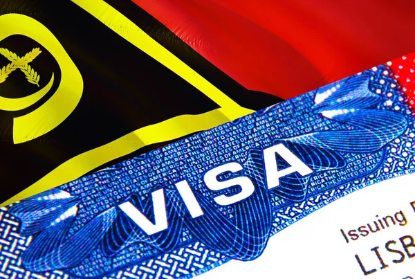 Vanuatu Visa in passport. USA immigration Visa for Vanuatu citizens focusing on word VISA. Travel Vanuatu visa in national identification close-up,3D rendering. Vanuatu multi entrance in passport