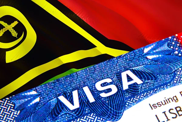 Vanuatu visa stamp in passport with text VISA. passport traveling abroad concept. Travel to Vanuatu concept - selective focus,3D rendering. Immigration and emigration concept. Vanuatu visa i