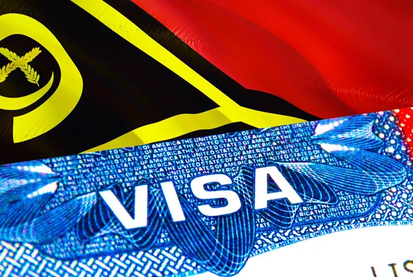 Vanuatu Visa. Travel to Vanuatu focusing on word VISA, 3D rendering. Vanuatu immigrate concept with visa in passport. Vanuatu tourism entrance in passport. Visa USA stamp citizenship. USA travel