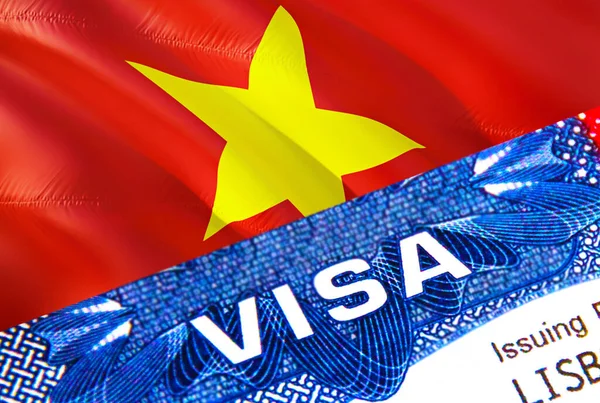 Vietnam visa stamp in passport with VISA text. Passport traveling abroad concept. Travel to Vietnam concept - selective focus,3D rendering. Immigration and emigration concept. Vietnam visa i