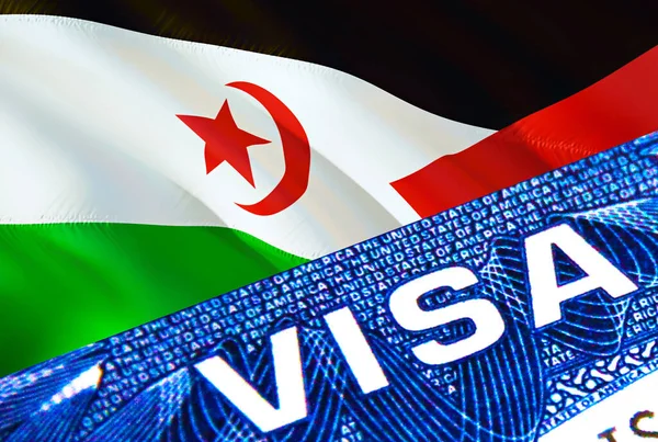 Western Sahara visa document close up. Passport visa on Western Sahara flag. Western Sahara visitor visa in passport,3D rendering. Western Sahara multi entrance in passport. Closeup of Visa documen