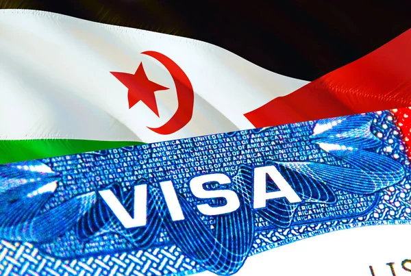 Western Sahara Visa. Travel to Western Sahara focusing on word VISA, 3D rendering. Western Sahara immigrate concept with visa in passport. Western Sahara tourism entrance in passport. Visa USA stam