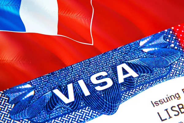 Wallis and Futuna Visa in passport. USA immigration Visa for Wallis and Futuna citizens focusing on word VISA. Travel Wallis and Futuna visa in national identification close-up,3D rendering. Walli