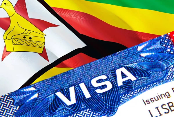 Zimbabwe visa stamp in passport with text VISA. passport traveling abroad concept. Travel to Zimbabwe concept - selective focus,3D rendering. Immigration and emigration concept. Zimbabwe visa i