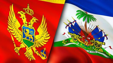 Karadağ ve Haiti bayrakları. 3 boyutlu dalgalanan bayrak tasarımı. Karadağ Haiti bayrağı, resim, duvar kağıdı. Karadağ, Haiti 'ye karşı, görüntü 3 boyutlu. Karadağ Haiti ilişkileri ittifak ve ticaret, seyahat, turnuva