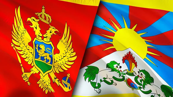 Bandeiras Montenegro Tibete Acenando Design Bandeira Montenegro Bandeira Tibete Foto — Fotografia de Stock