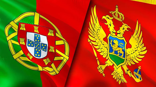 Portekiz Karadağ Bayrakları Boyutlu Dalgalanan Bayrak Tasarımı Portekiz Karadağ Bayrağı — Stok fotoğraf
