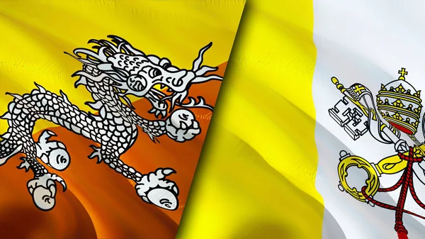 Bhutan Vatican Flags Waving Flag Design Bhutan Vatican Flag Picture — Stock Photo, Image