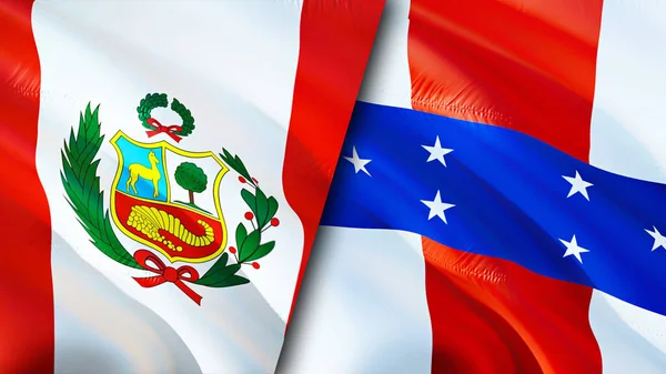 Peru and Netherlands Antilles flags. 3D Waving flag design. Peru Netherlands Antilles flag, picture, wallpaper. Peru vs Netherlands Antilles image,3D rendering. Peru Netherlands Antilles relation