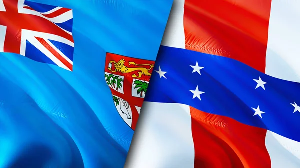 Fiji and Netherlands Antilles flags. 3D Waving flag design. Fiji Netherlands Antilles flag, picture, wallpaper. Fiji vs Netherlands Antilles image,3D rendering. Fiji Netherlands Antilles relation