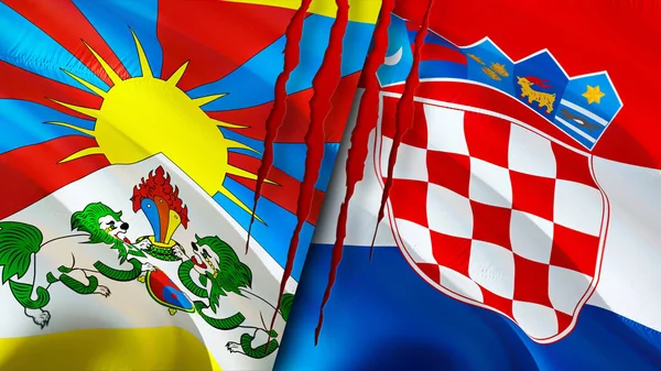 Tibet and Croatia flags. 3D Waving flag design. Tibet Croatia flag, picture, wallpaper. Tibet vs Croatia image,3D rendering. Tibet Croatia relations alliance and Trade,travel,tourism concep