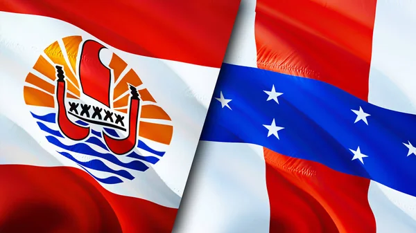 French Polynesia and Netherlands Antilles flags. 3D Waving flag design. French Polynesia Netherlands Antilles flag, picture, wallpaper. French Polynesia vs Netherlands Antilles image,3D rendering